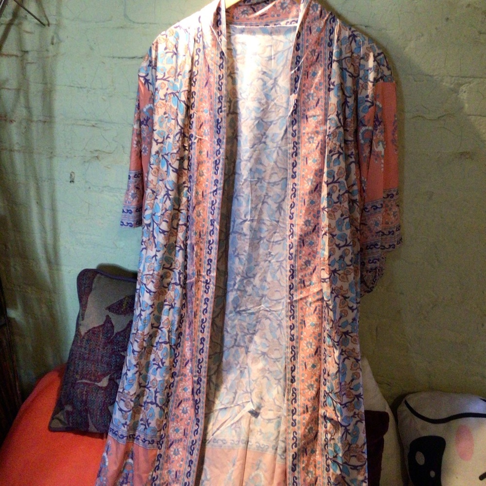 NEW! Boho peach  Pink and Blue floral Women's Kimono duster